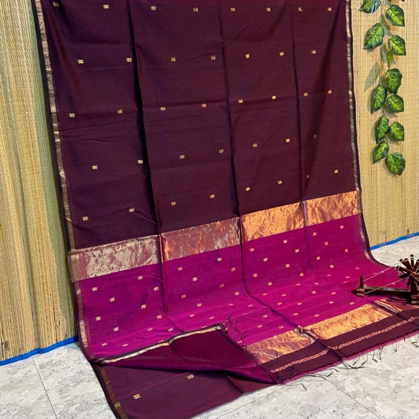 Maheshwari Cotton Silk Zari Work Saree With Blouse