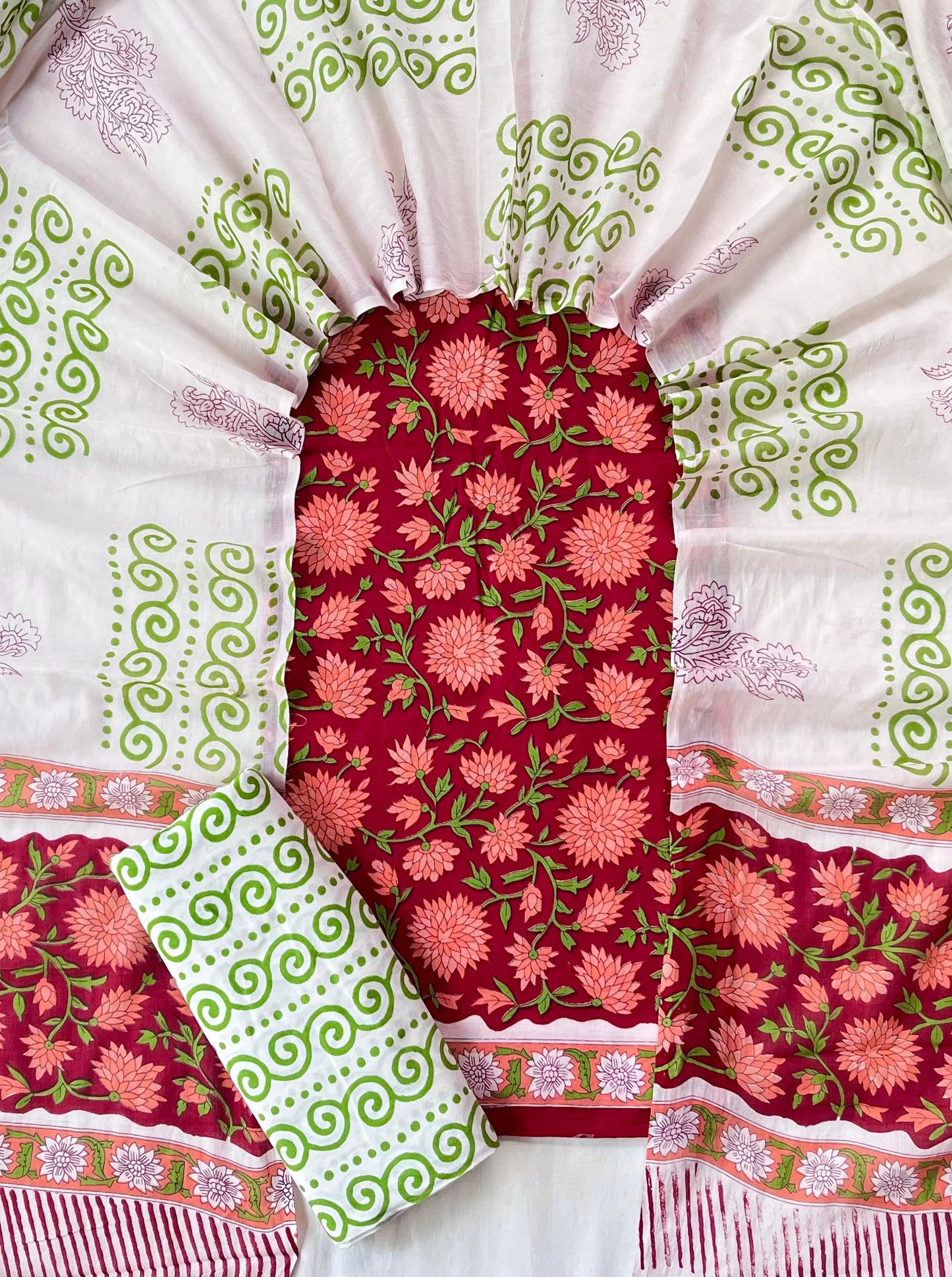Exclusive new hand block printed cotton suits with cotton duptta