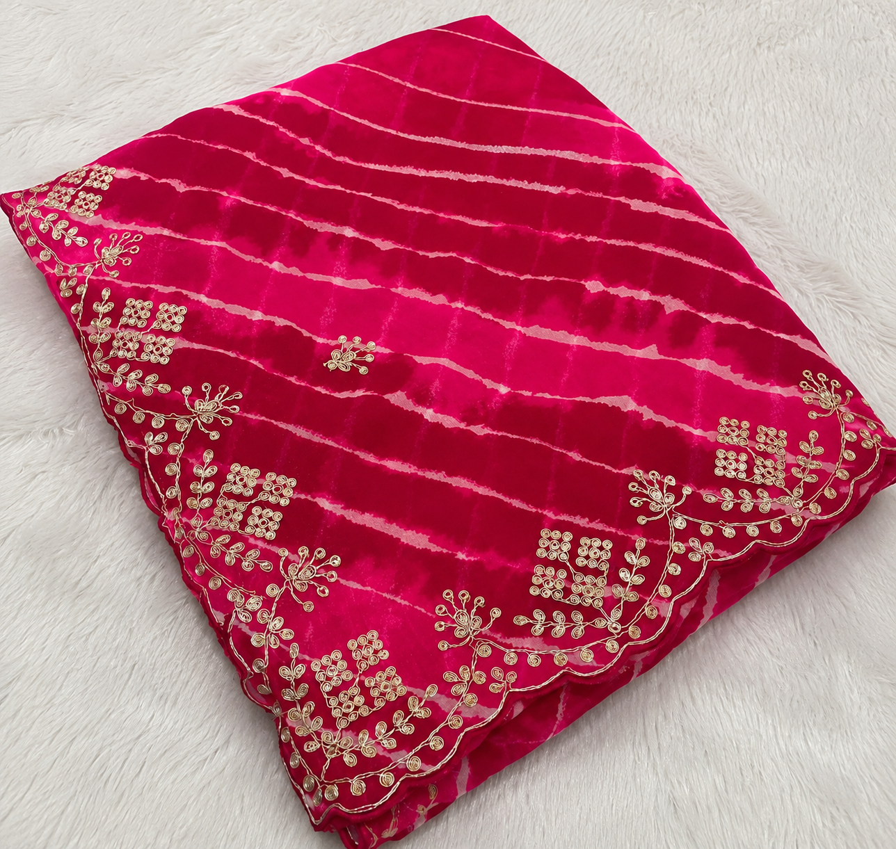 Desinger Georgette Leheriya Pattern Saree With Blouse