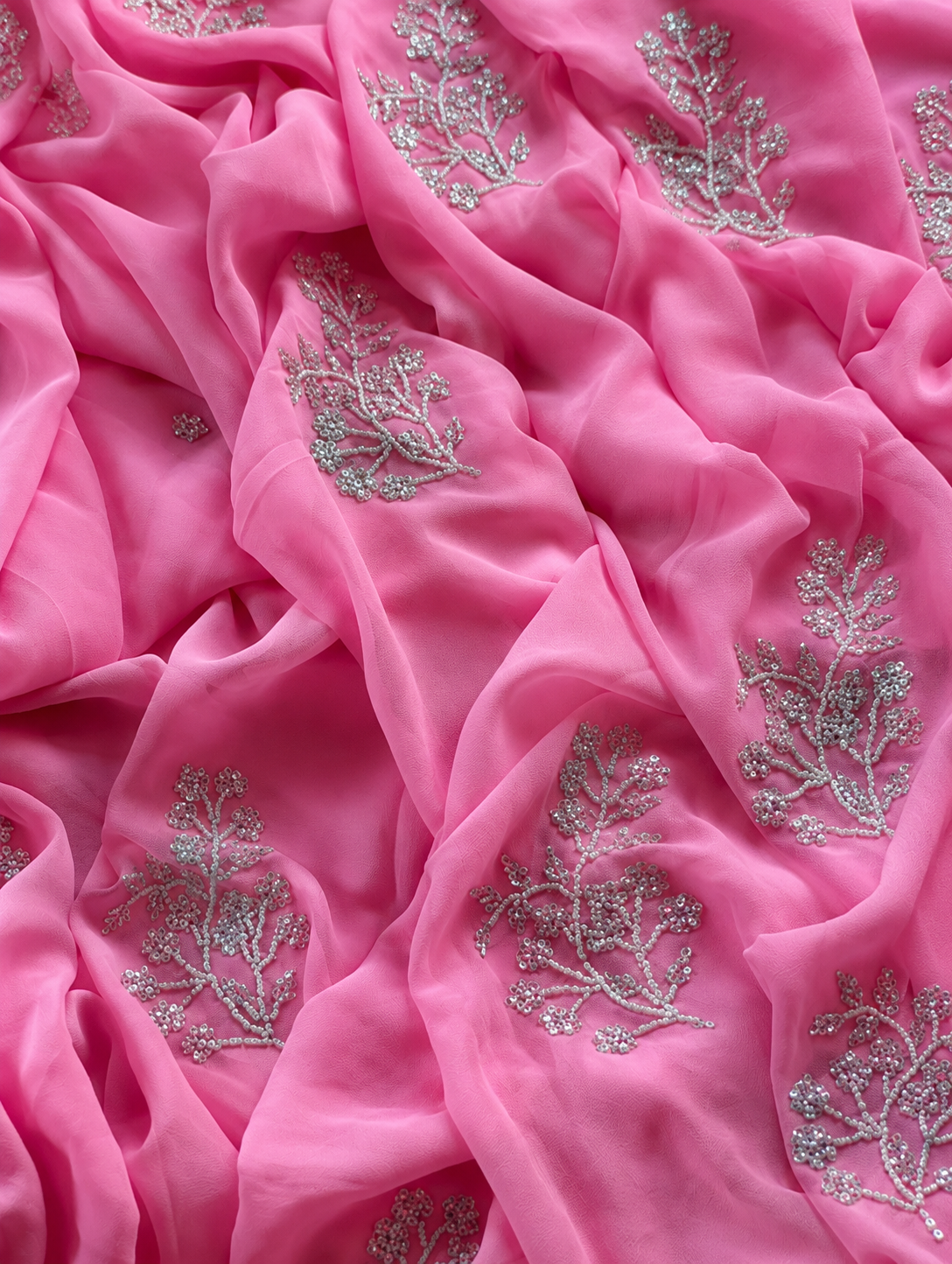 Beautiful Pure Jaipuri Chiffon 13 big motif work Saree with blouse
