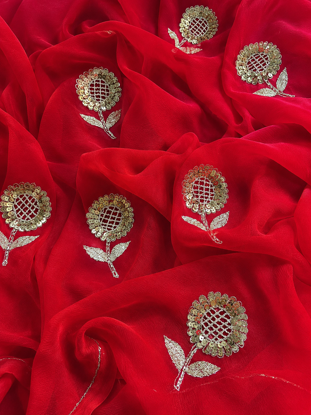 Beautiful Pure Jaipuri Chiffon 13 big Bird motif work Saree with blouse