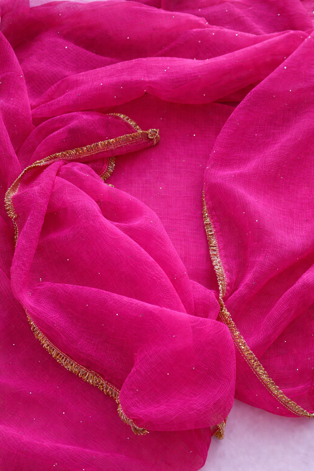 Pure Kota doria 3 pc Unstitched Suit with Mukaish work With shantoon bottom