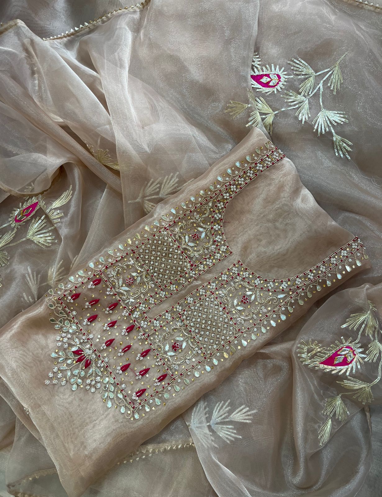 Organza Hand Work Unstitched Suit