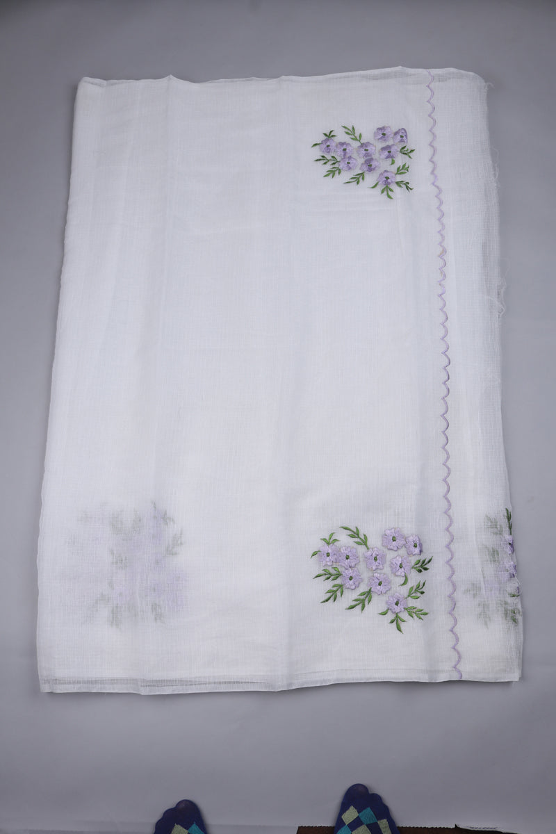 White Color Kota cotton embroidery work Saree