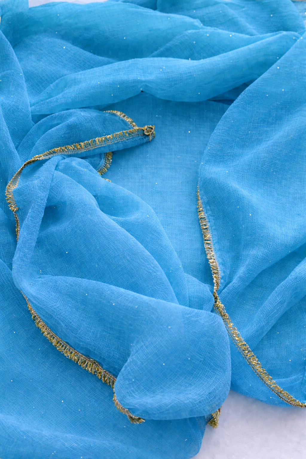 Pure Kota doria 3 pc Unstitched Suit with Mukaish work With shantoon bottom