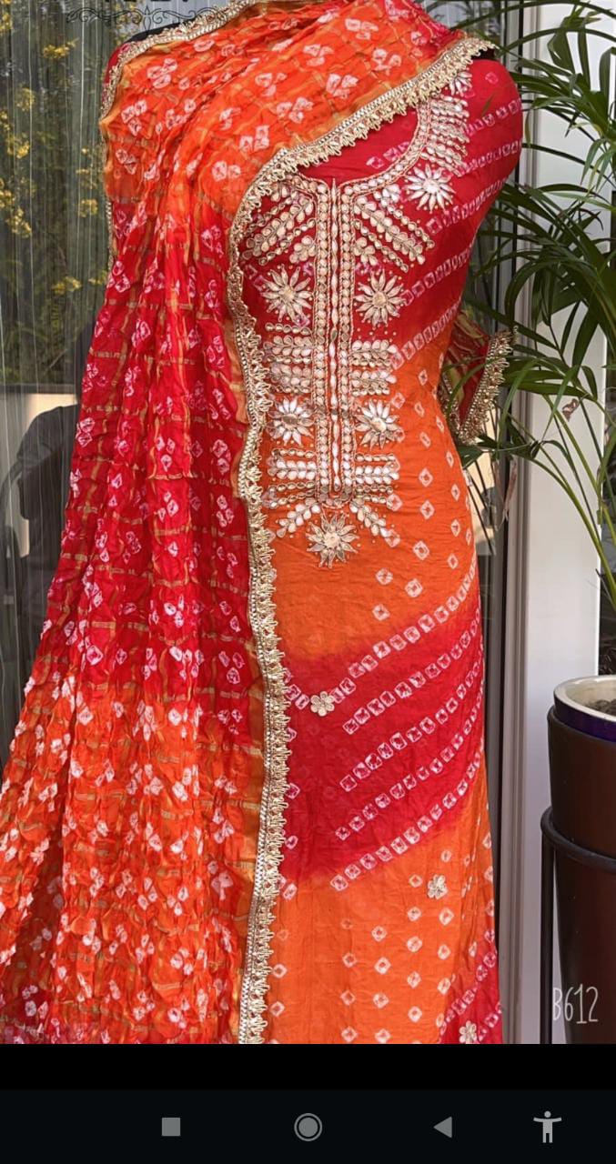 Bandhej Gota patti work Unstitched Suit