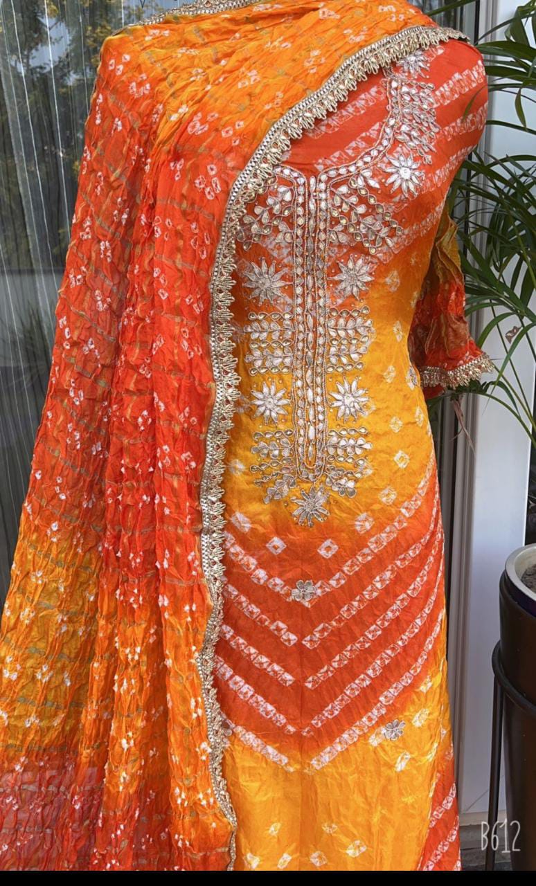 Bandhej Gota patti work Unstitched Suit