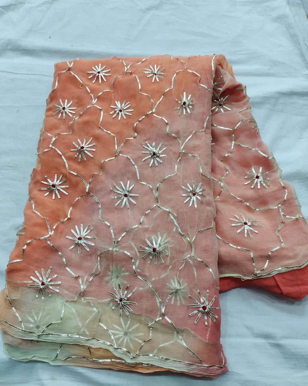 Pure Diamond Chiffon Gota Patti Work Saree With Blouse