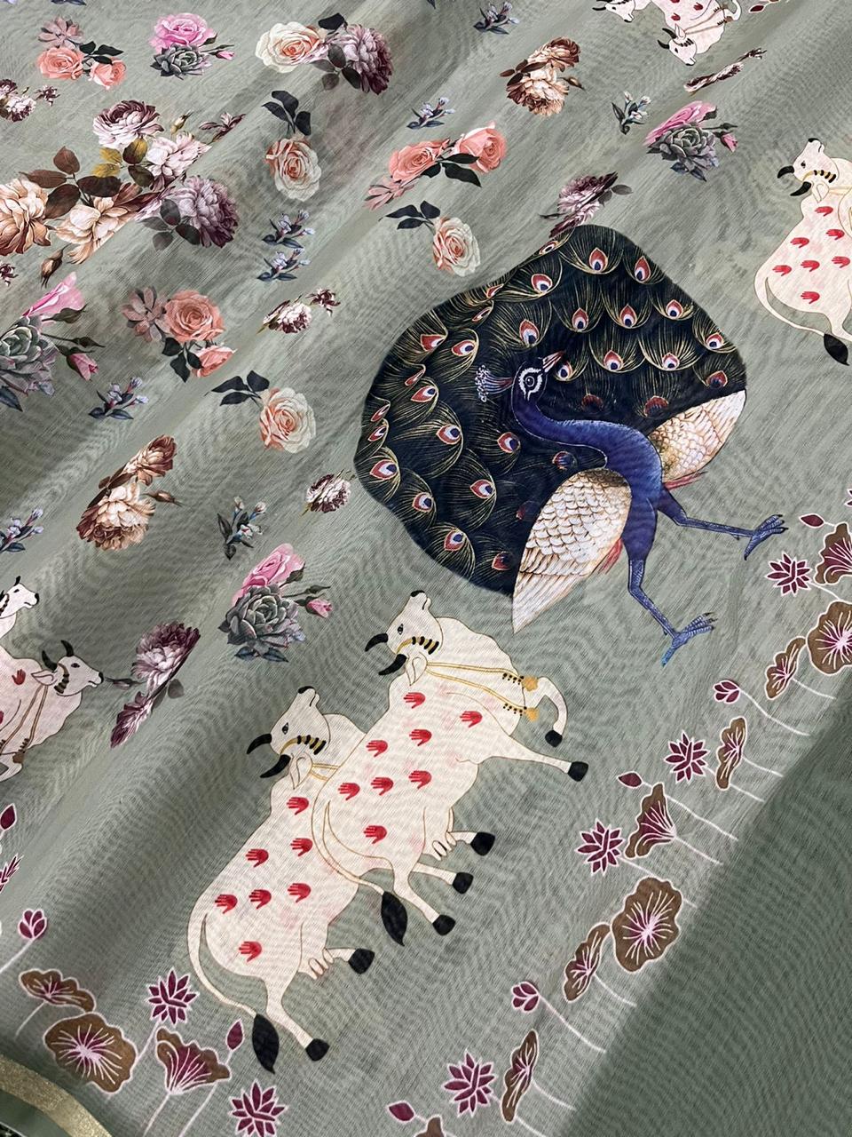 Pure Banarasi Chanderi Silk Pichwai Work Dupatta