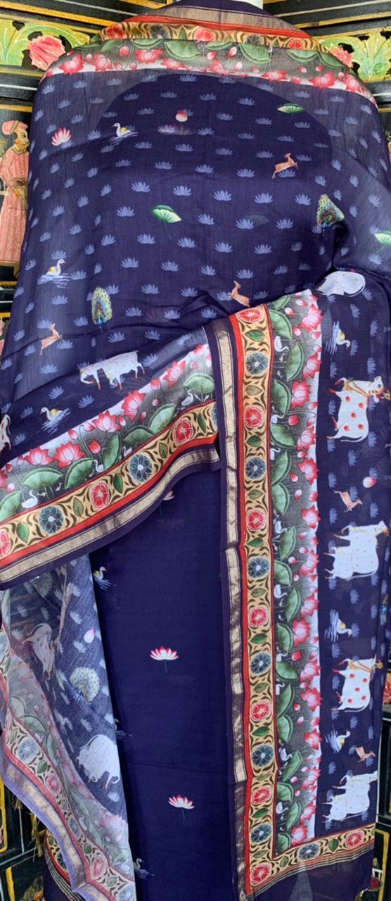 Pure Banarasi Chanderi Silk Pichwai Work Dupatta