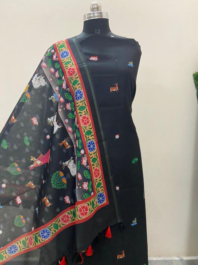 Pure Banarasi Chanderi Silk Pichwai Work Dupatta