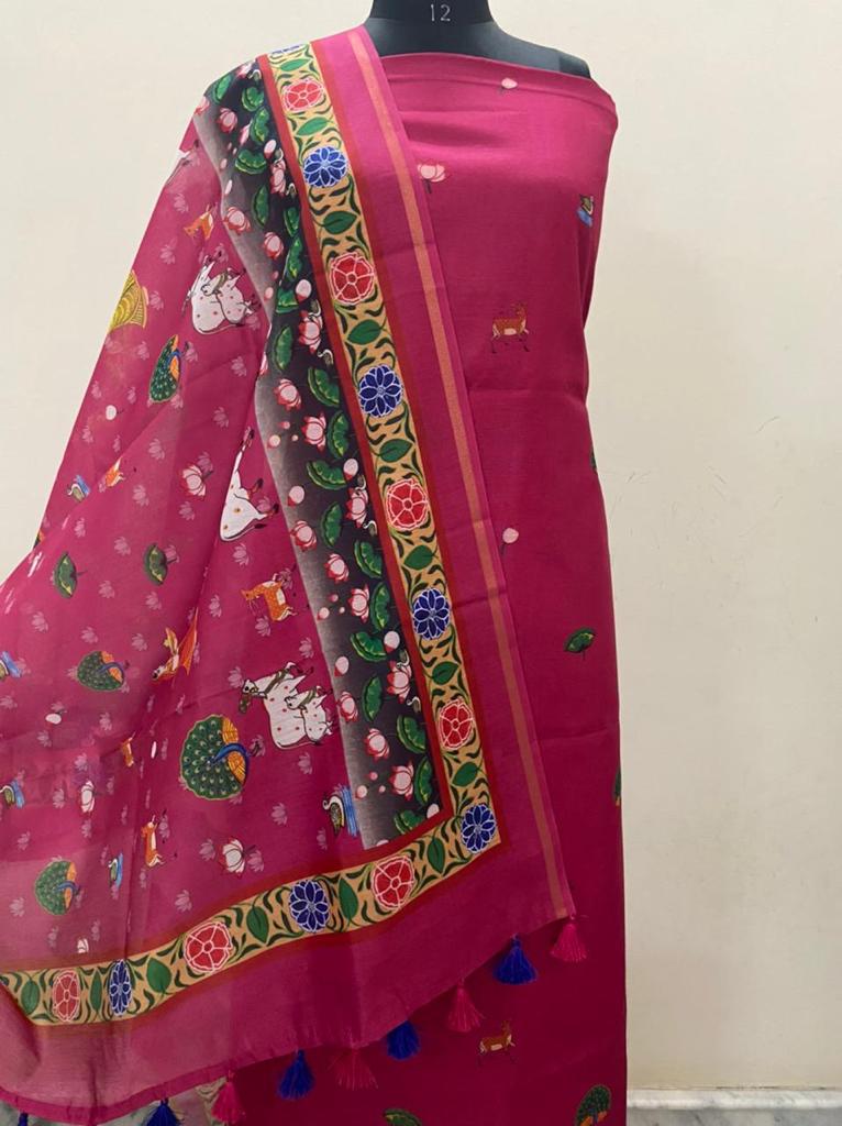 Pure Banarasi Chanderi Silk Pichwai Work Dupatta