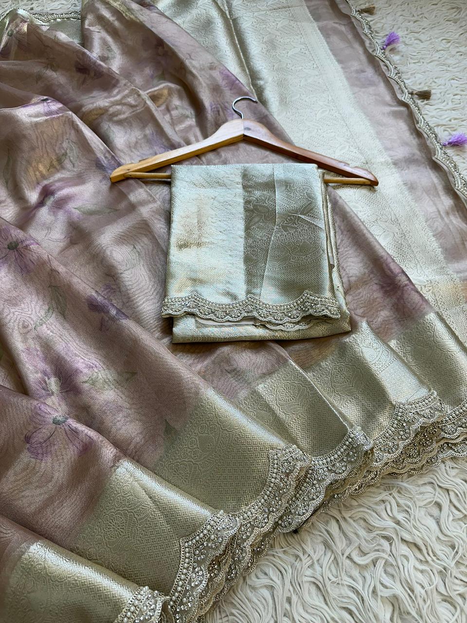 Banarasi Tissue Silk Saree With lace work border