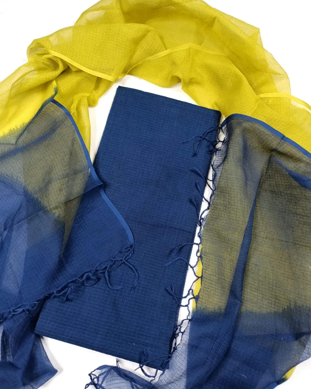 Pure Kota-Doria Unstitched Suit with tye dye work