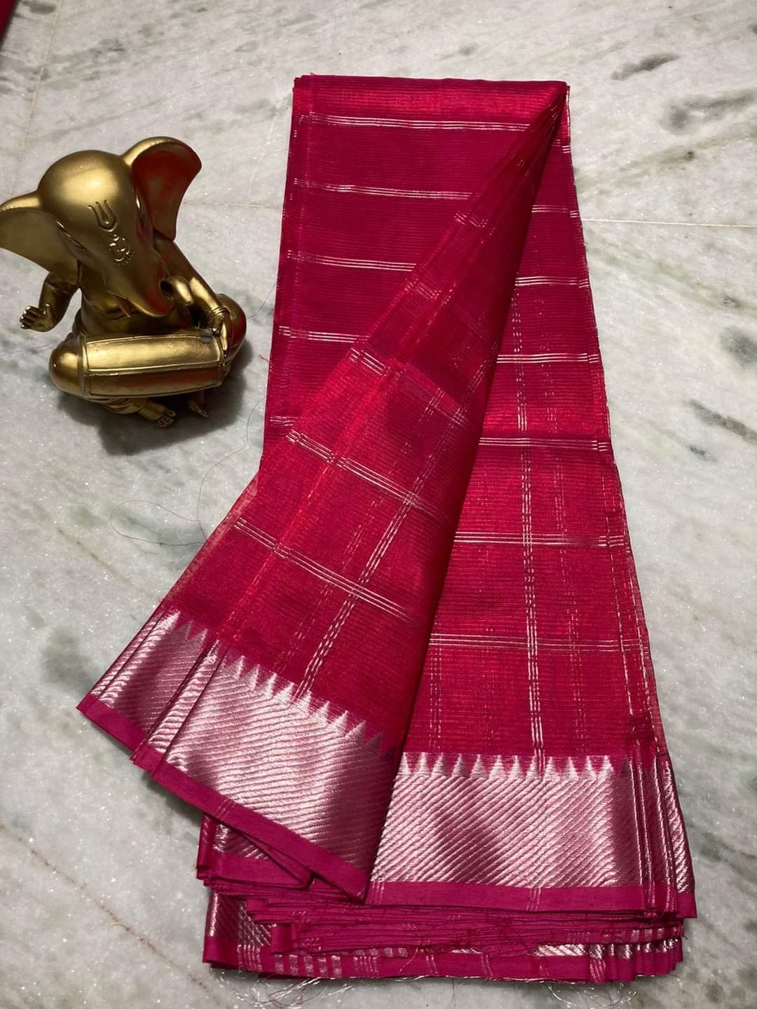 Elegant Pure Cotton Silk Mangalagiri Saree with Rich Zari Border & Running Blouse