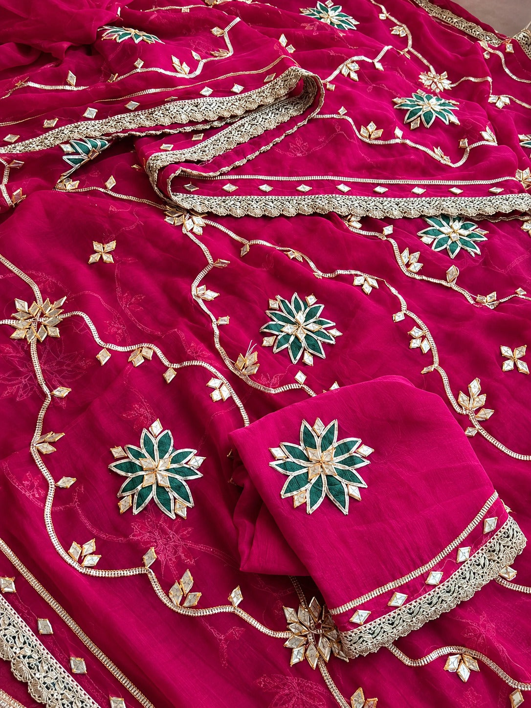 Pure Chiffon Saree with Elegant Gota Patti Work