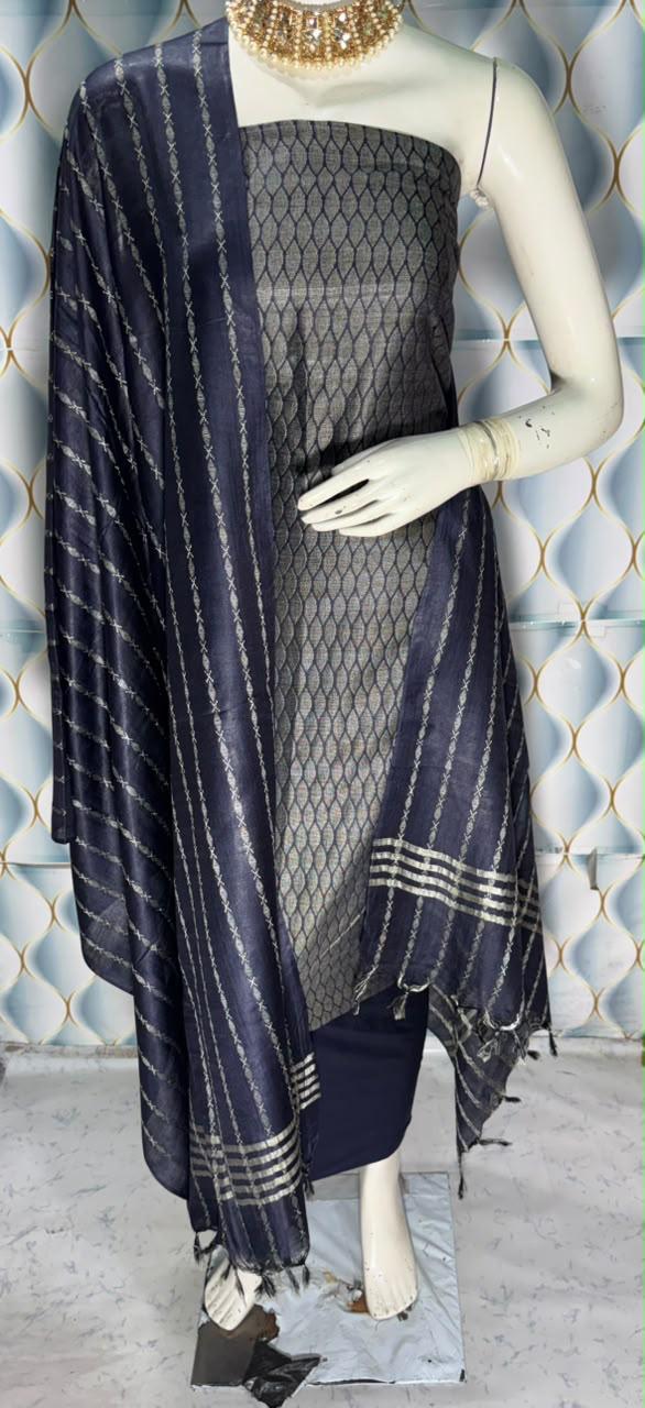 Bhagalpuri Katan Silk 3PC Unstitched Suit