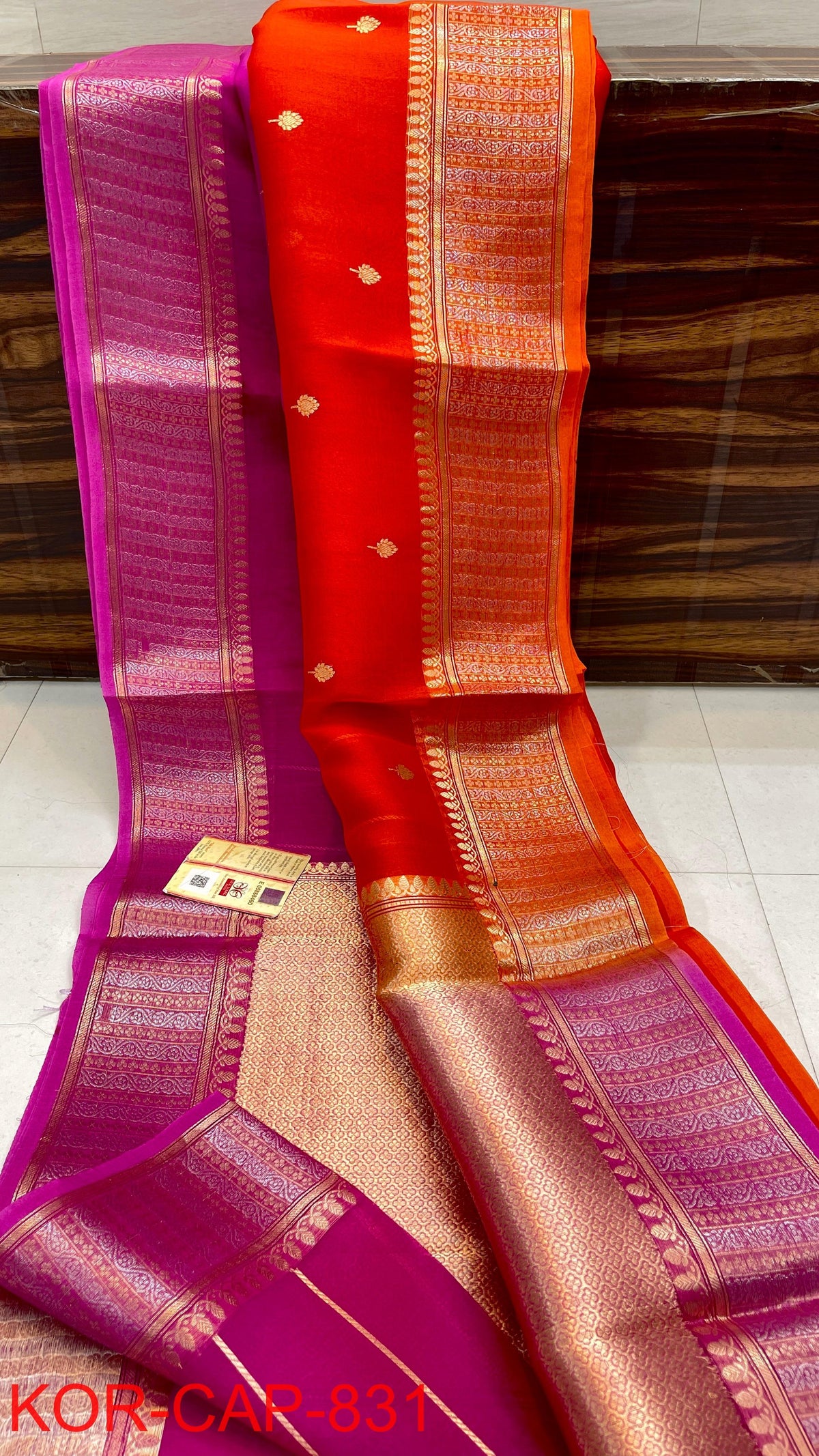 Pure Handloom banarasi kora Silk Saree With Blouse