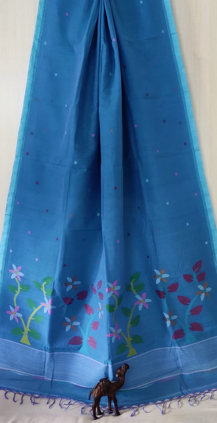 Pure Cotton needle work jamdani Saree With Blouse