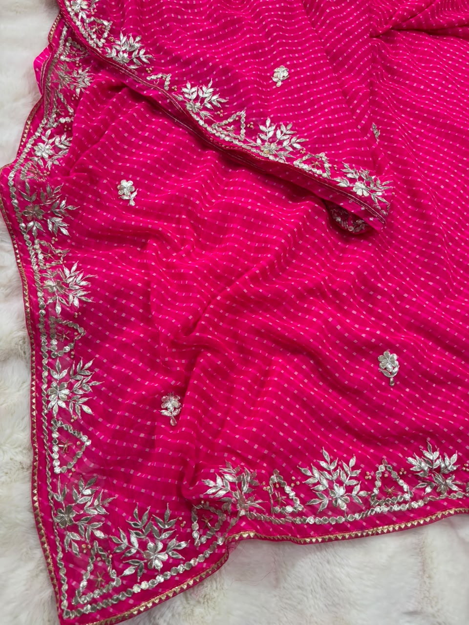 Pure georgette hand work gota patti work saree