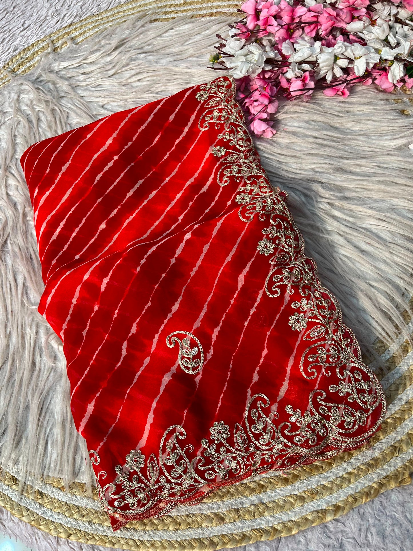 Georgette Leheriya Gota Patti Work Saree With Blouse