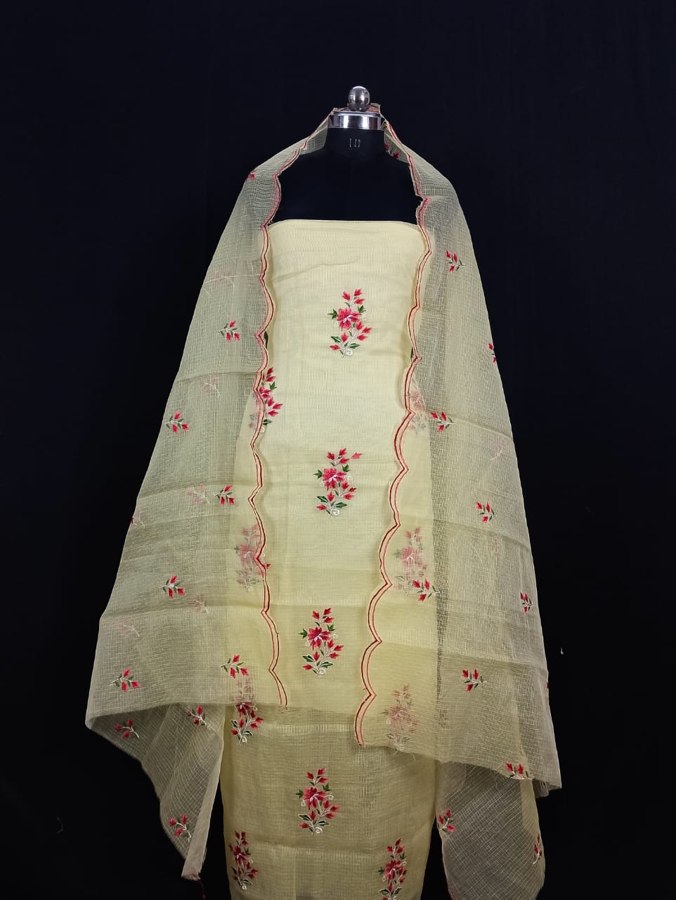 Kota Doria Embroidery work Unstitched Suit