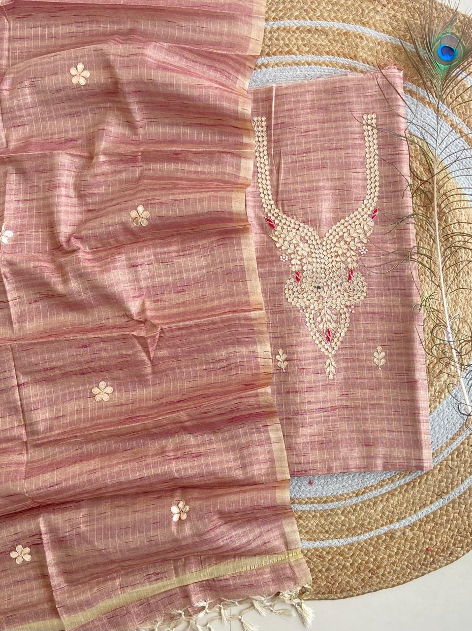 Pure Kota-Doria Unstitched Suit Gota Patti work Work