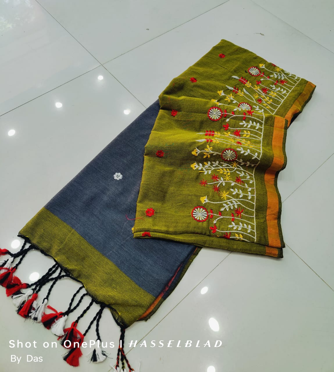 Beautiful Embroidery Khaddi Cotton Saree