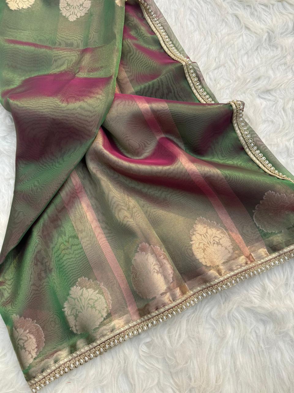 Banarasi Tissue Silk Saree With lace work border