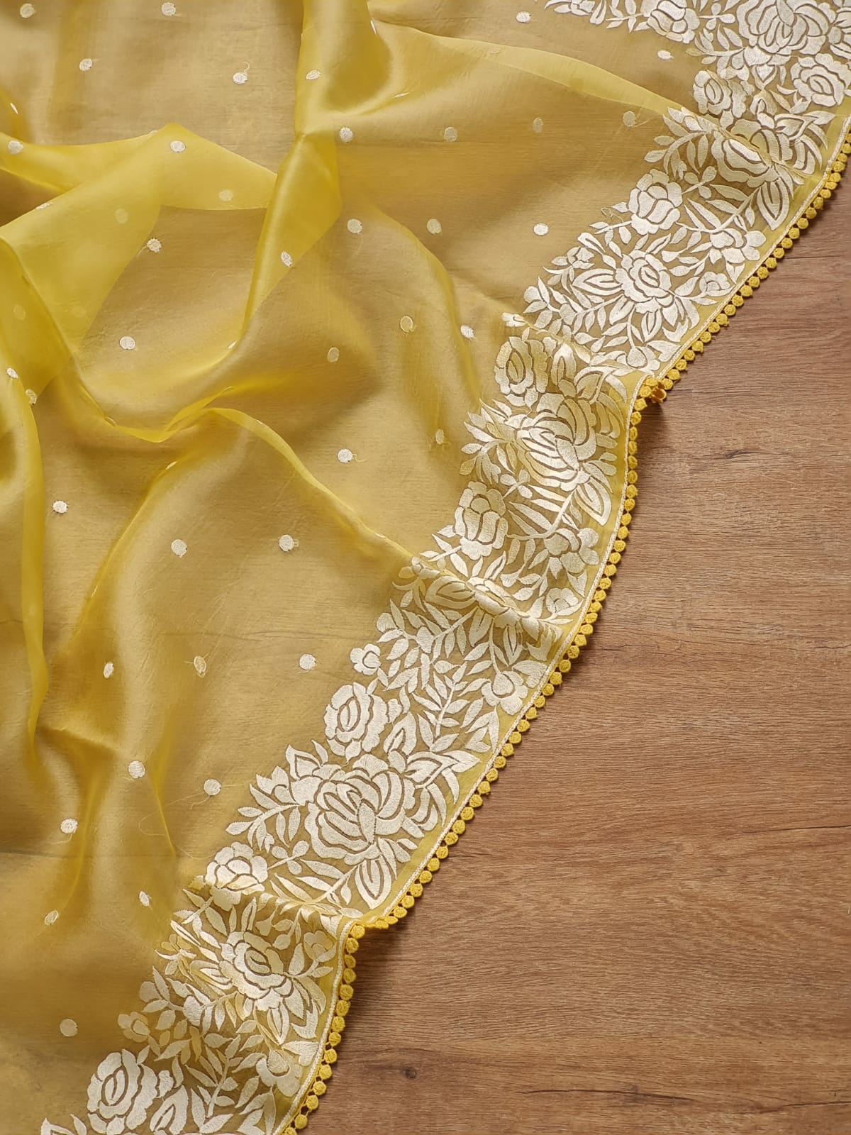 Pure Organza Silk Parsi Embroidery Work Saree With Heavy Blouse