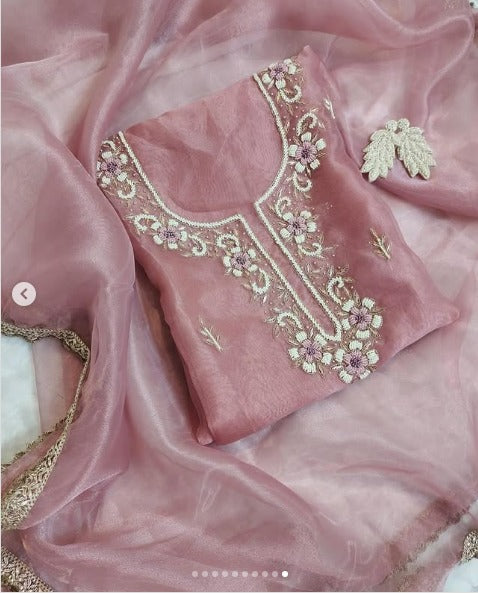 Organza Hand Work Unstitched Suit