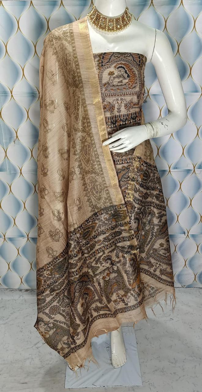 BHAGALPURI KATAN MADHUBANI PRINT UNSTITCHED SUIT