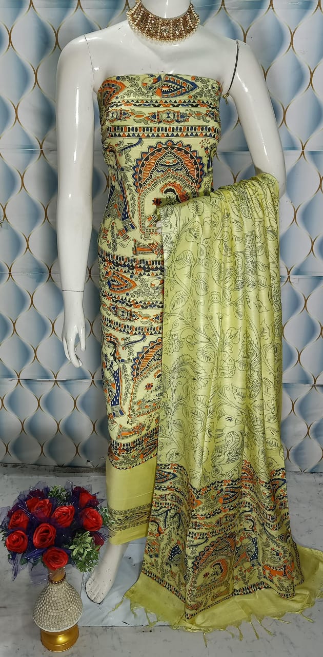 BHAGALPURI KATAN MADHUBANI PRINT UNSTITCHED SUIT