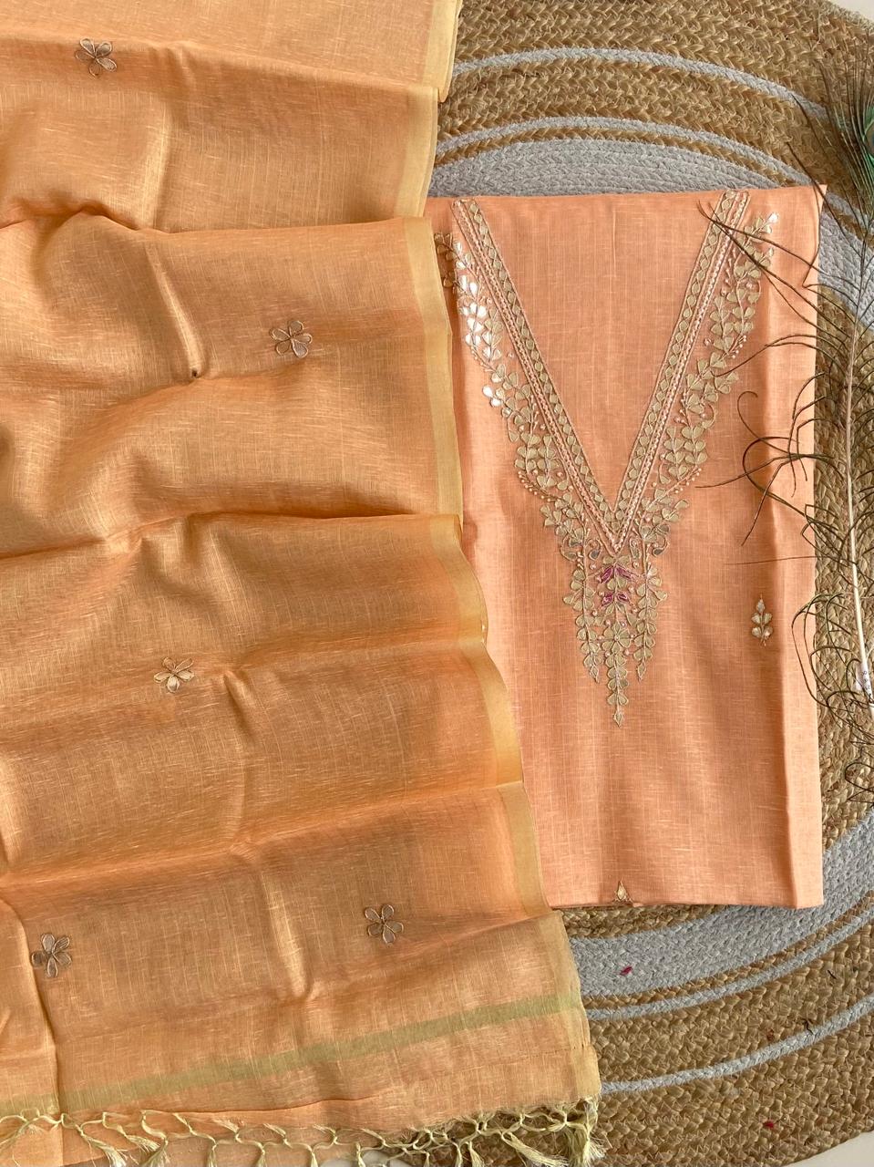 Pure Kota-Doria Unstitched Suit Gota Patti work Work