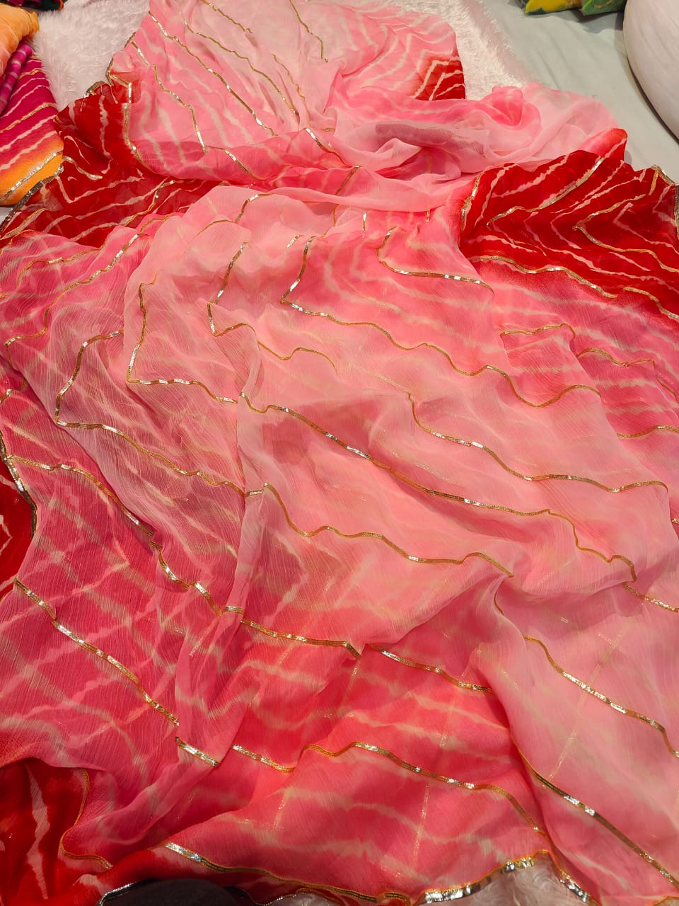 Semi Chiffon Georgette Leheriya Pattern Saree
