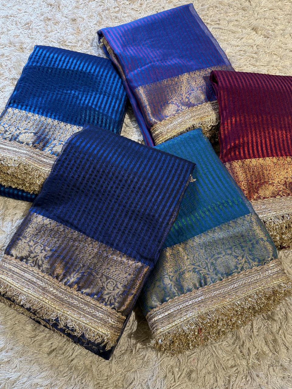 Banarasi Premium Tissue Silk Saree with Gotapatti + Uljhi lace work Border