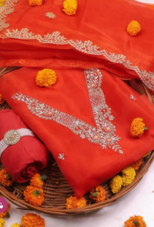 Organza Hand Work Unstitched Suit