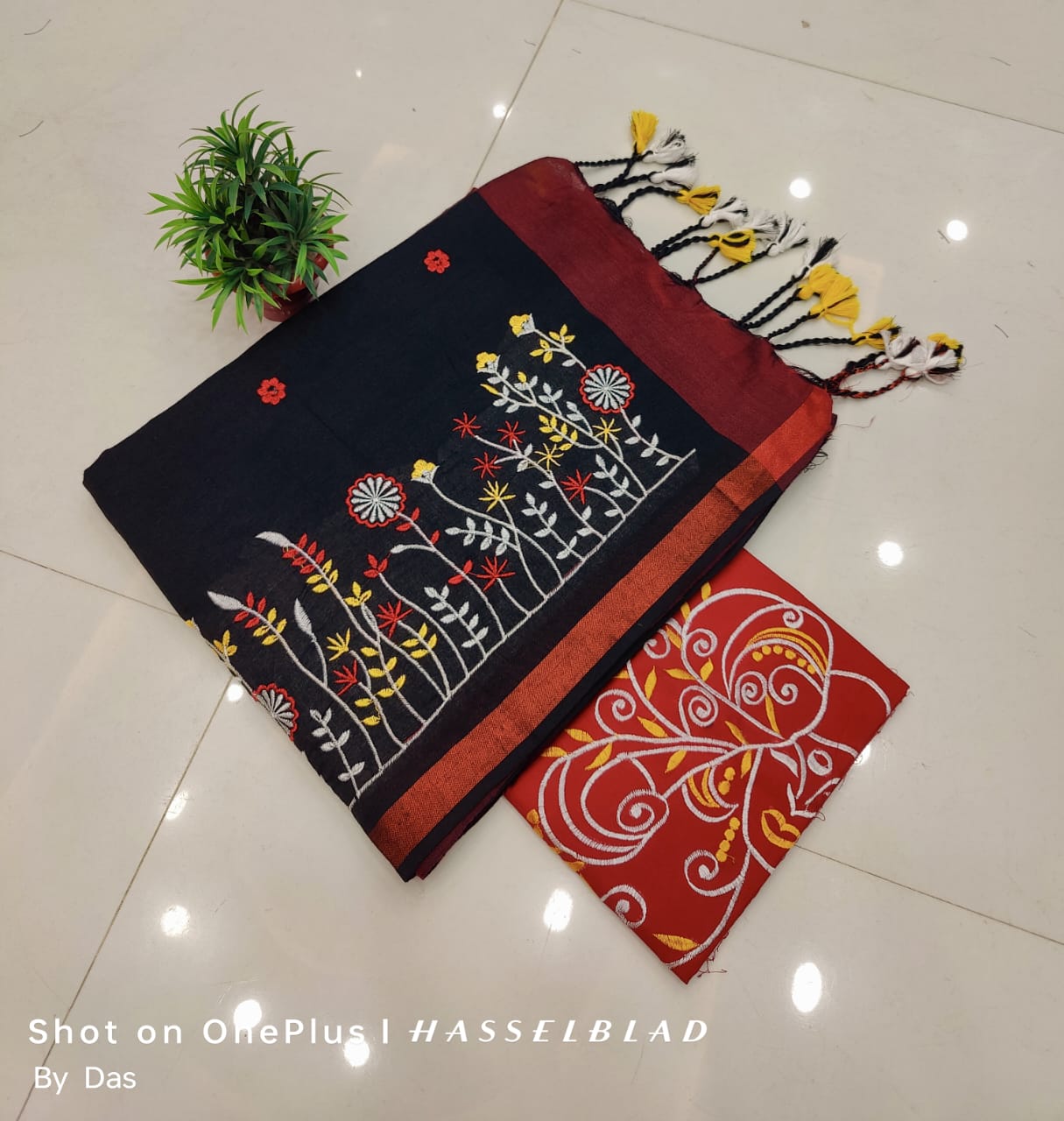 Beautiful Embroidery Khaddi Cotton Saree