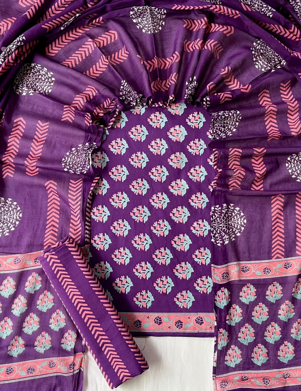 Exclusive new hand block printed cotton suits with cotton duptta