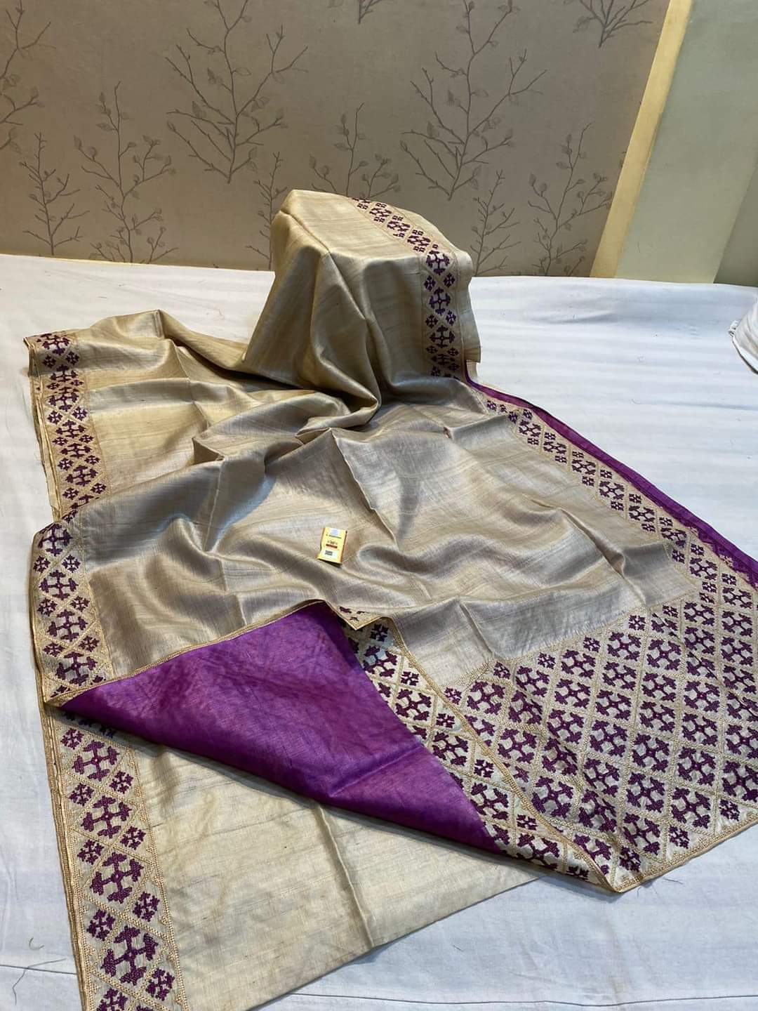 Pure Desi Tussar By Tussar Silk Embroidery Work Saree With Running Blouse.