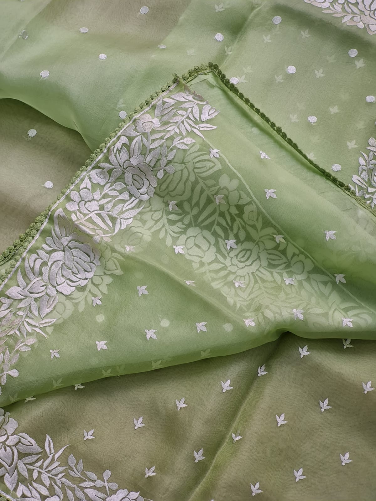 Pure Organza Silk Parsi Embroidery Work Saree With Heavy Blouse