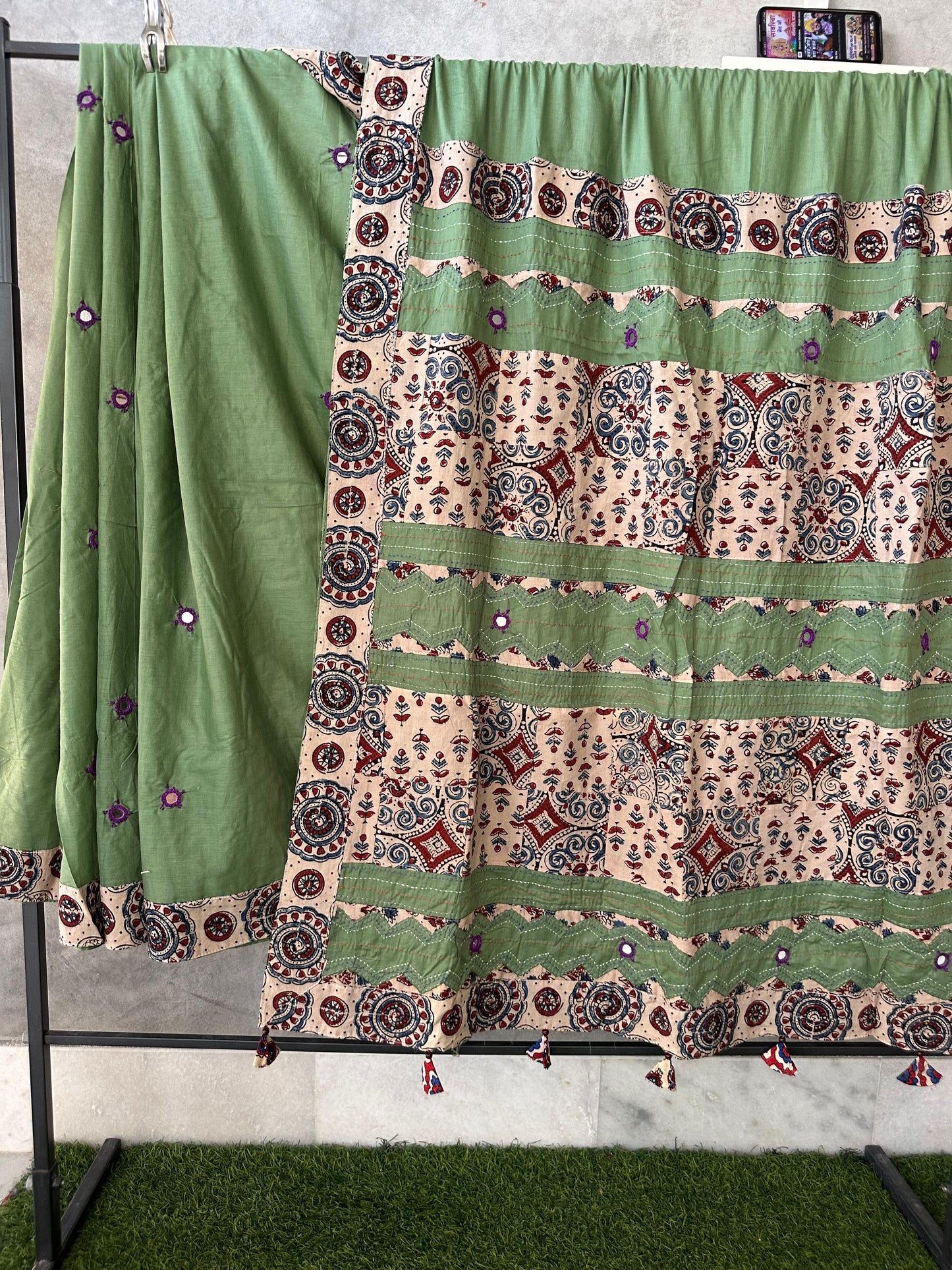 Pure Mul Cotton Saree With Ajrakh Mirror Work