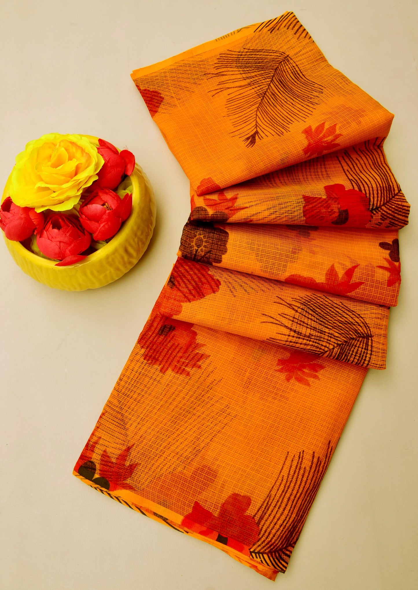 Pure Cotton Kota Doria Kalam Kari Floral Print Sarees