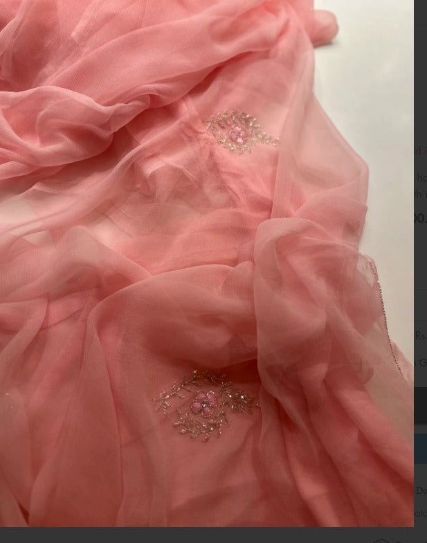 Pure Jaipuri Diamond Chiffon Elegance Hand Work Jaal Saree With Running Blouse