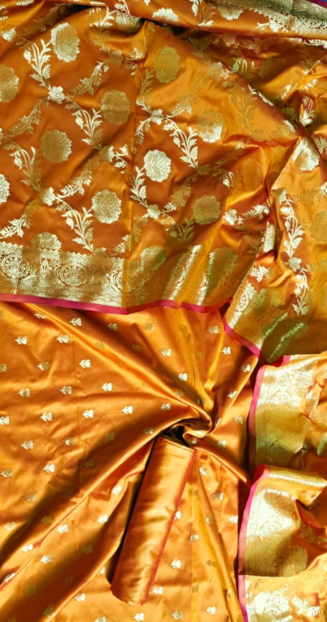 Banarasi Katan Silk Unstitched Suit With Bottom and Dupatta
