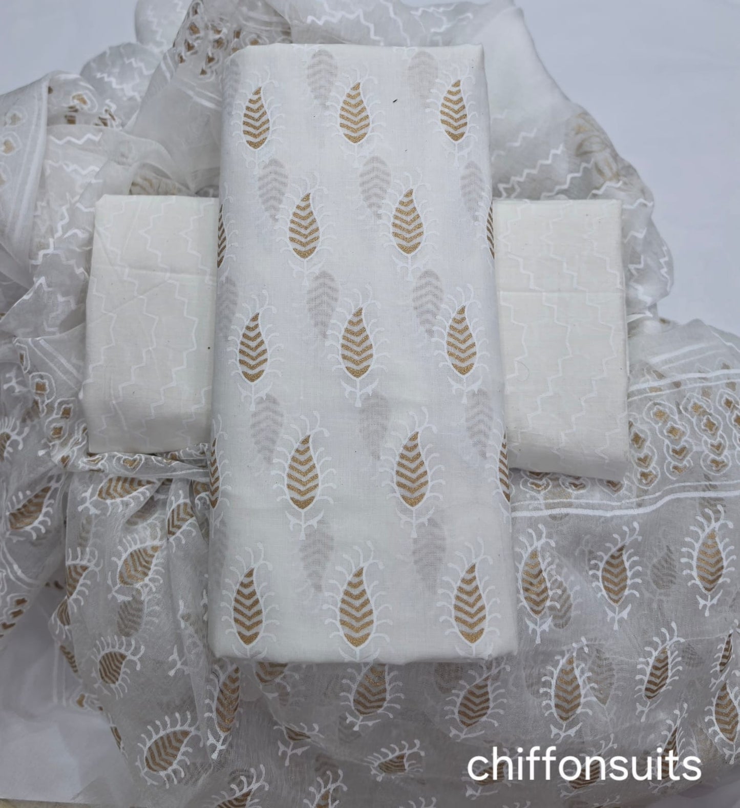 Pure cotton hand-block print suit with Chiffon dupatta