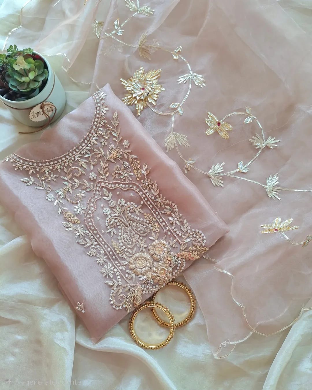 Organza Hand Work Unstitched Suit