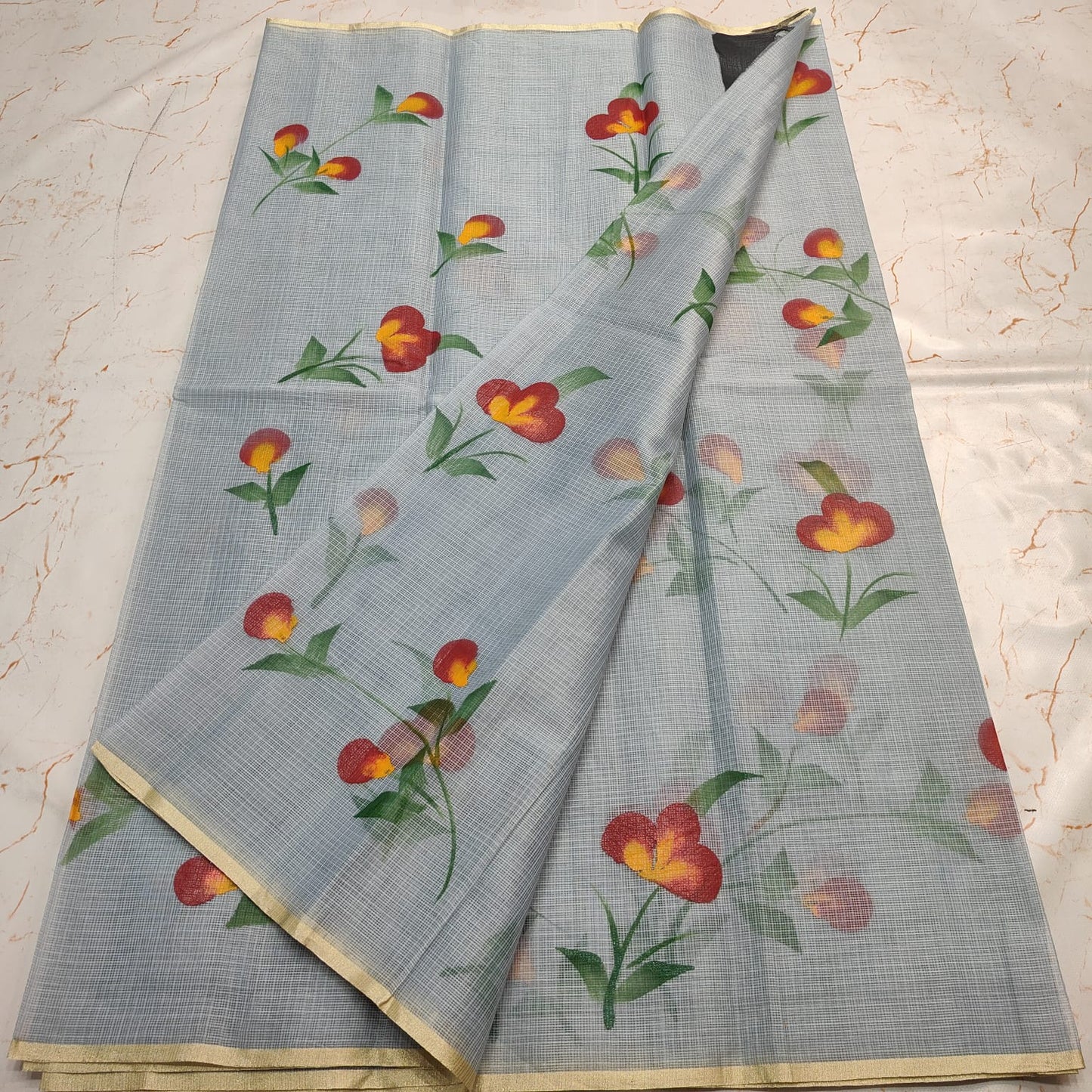 Beautiful kota cotton hand brush print work saree