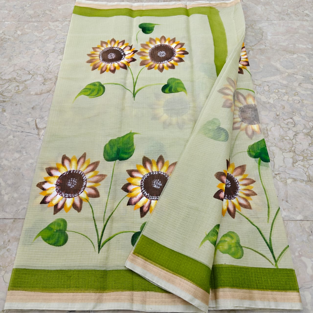 Beautiful kota cotton hand brush print work saree