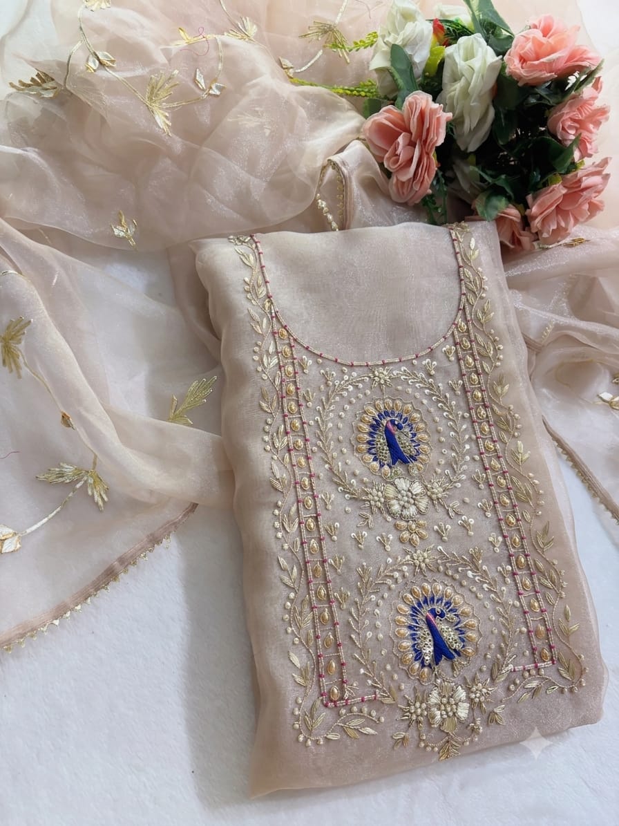 Organza Hand Work Unstitched Suit